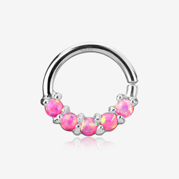 14 Karat White Gold Fire Opal Prong Set Lined Bendable Hoop Ring-Pink